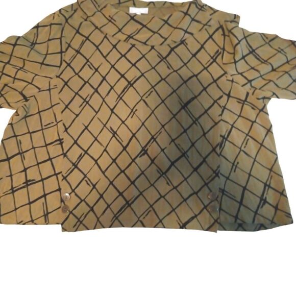 Habitat Olive green/ black geometric stripe asymmetrical hem long sleeve top XXL - Picture 5 of 8
